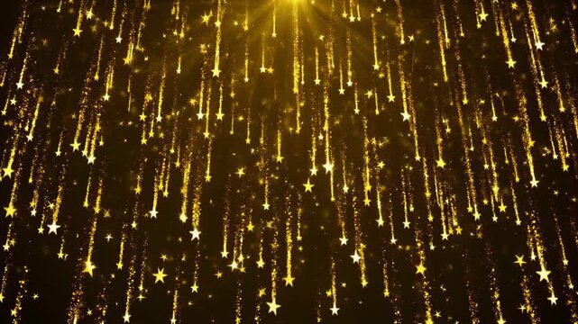 Golden Starfall Glittering and Falling as a Magical Cascade of Sparkling Light Trails on a Dark