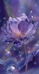 A flower with petals made of crystals shimmering