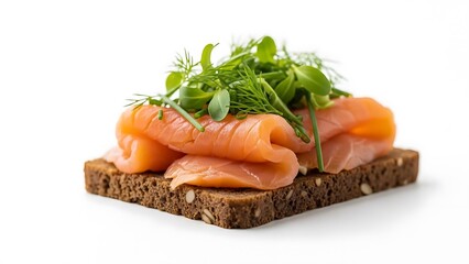 Smoked Salmon Open Faced Sandwich with Fresh Greens on Dark Rye Bread dill