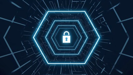 An abstract, clean visualization of a digital security tunnel, featuring receding hexagonal geometric lines that create a pathway effect on a dark blue background