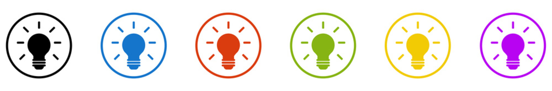 Banner mit 6 farbigen Icons im Kreis: Gl&uuml;hbirne, Tipp oder Idee