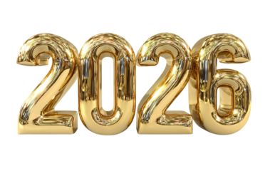 Golden 2026 Numbers isolated on a transparent background 