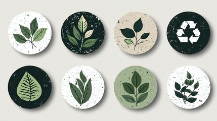Sustainable Green Leaf Icons & Recycle Symbol Set
