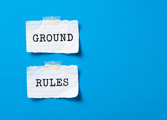 Ground Rules: Torn Paper Notes Tape On Bright Blue Background
