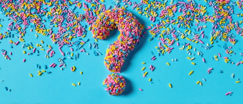 The Question Mark Made of Colorful Sprinkles on a Bright Blue Background