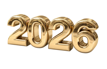 Golden 2026 Numbers isolated on a transparent background 
