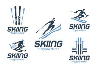 5 Skiing Logo Set Winter Sports and Mountain Activity Identity Collection
