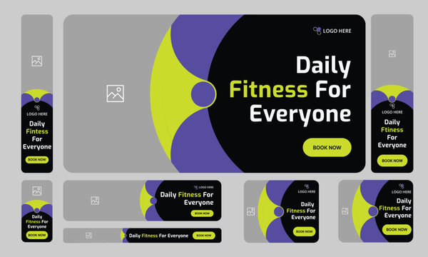 Customizable vector gym fitness social media post banner template set, Sports social media square banner, Workout exercise social media promotion design. Vector eps 10 file format