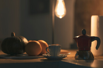 Morning, cup and coffee maker