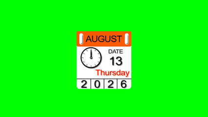 August month 13 date calendar illustration. 2026 calendar and creating a stunning illustration. 4k illustration.