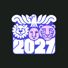 Mascot style lion tiger eagle and face above 2027 vector