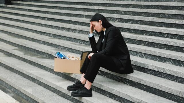 Sitting in Silence A Woman on Stairs After Losing Her Job