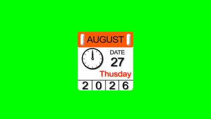 August month 27 date calendar illustration. 2026 calendar and creating a stunning illustration. 4k illustration.