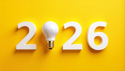 Bright future ahead in 2026 with innovative ideas and positive energy, perfect for business goals, planning, and success stories on a sunny yellow background