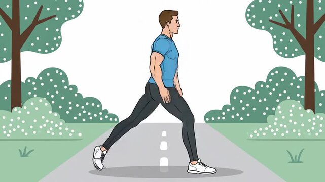 Man Demonstrating Forward Lunges In Park Setting: Fitness Demonstration Sequence Of Exercises