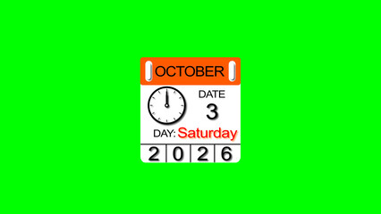 October month 3 date calendar illustration. 2026 calendar and creating a stunning illustration. 4k illustration.