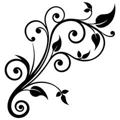 Elegant floral swirl ornament in black silhouette illustration