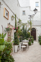 Locorotondo in the Apulia region of Italy. A picturesque and historic circular town. A fragment of the old town.
