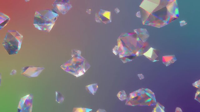 Floating Abstract Geometric Crystal Shapes Against A Gradient Background