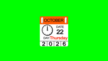October month 22 date calendar illustration. 2026 calendar and creating a stunning illustration. 4k illustration.