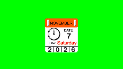 November month 7 date calendar illustration. 2026 calendar and creating a stunning illustration. 4k illustration.