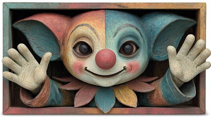 Instagram retro rainbow jack-in-the-box clown spring pop on white, bold contrast for nostalgia reels cover