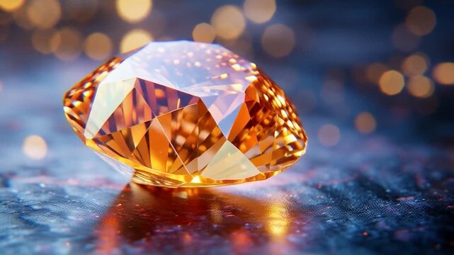 Stunning Orange Diamond Gemstone Sparkles on Reflective Surface.