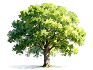 Obraz premium Watercolor of a lush green tree isolated on white perfect for nature-themed designs and educational materials