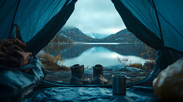Lakeside camping boots and cup view