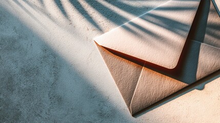Folded condolence letter on textured paper background illuminated by warm morning light, casting gentle shadows, evoking a sense of reflection and remembrance