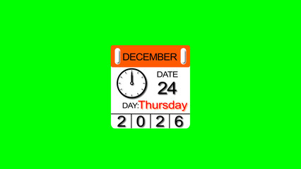 December month 24 date calendar illustration. 2026 calendar and creating a stunning illustration. 4k illustration.