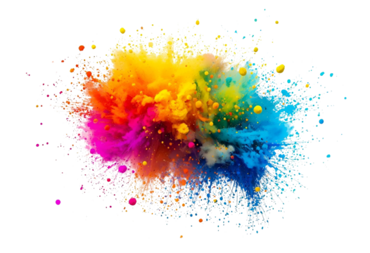 "Vibrant rainbow Holi paint splash showcasing colorful powder explosion energy."