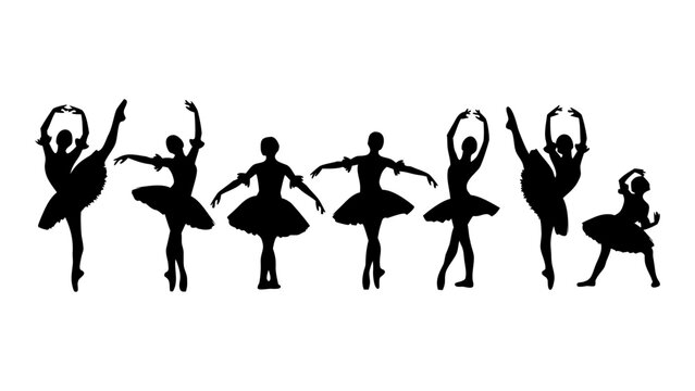 Dynamic ballet dancer silhouettes vector illustration, showcasing elegant movement and artistic performance on stage