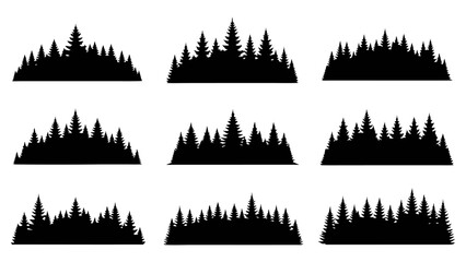 Collection of diverse forest landscape vector silhouettes for nature-inspired graphic design and outdoor scene illustrations