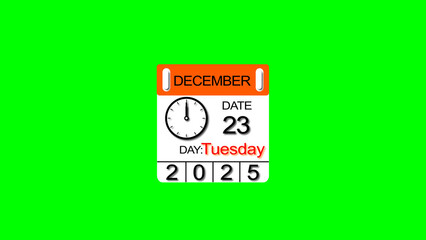 December month Wednesday 23 date calendar illustration. 2025 calendar and creating a stunning illustration. 4k illustration.
