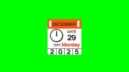 December month Wednesday 29 date calendar illustration. 2025 calendar and creating a stunning illustration. 4k illustration.