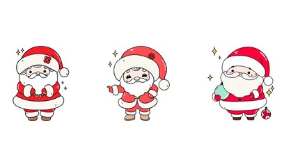 Cute Santa in Red & Holiday Elements – Cartoon Christmas Icon Set. Playful Christmas Santa set plus festive elements - perfect for stickers, cards, printables and kids holiday products.