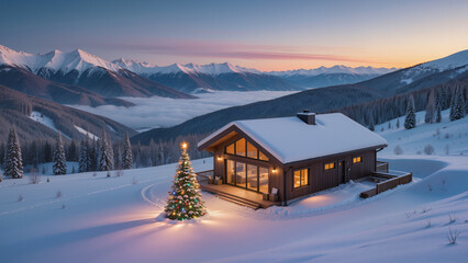 casa alpina innevata a natale