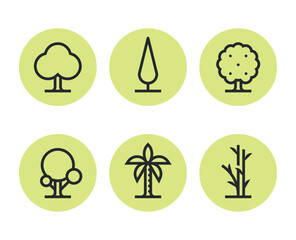 Collection of thin line tree icons.