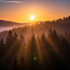 Fototapeta premium sunrise over the trees