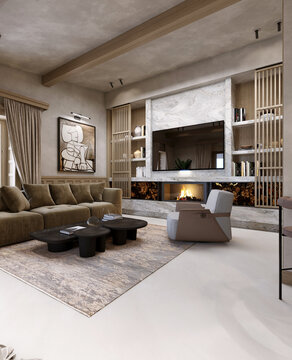 modern living room with fireplace