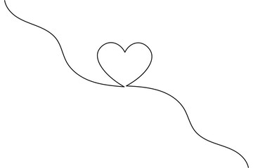 Simple continuous line drawing of a heart shape on a flowing wave.