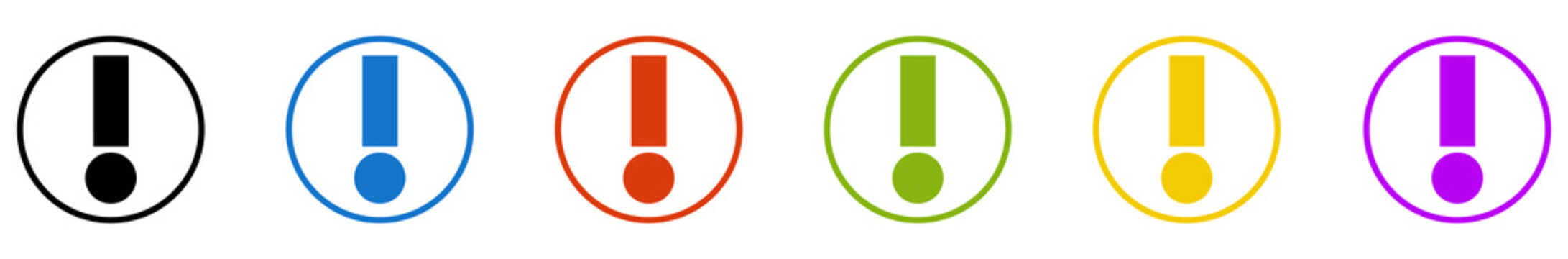 Banner mit 6 farbigen Icons im Kreis: Warnung, Erinnerung oder Fehler