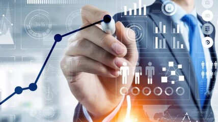 businessman drawing graph with marker transparent background cutout