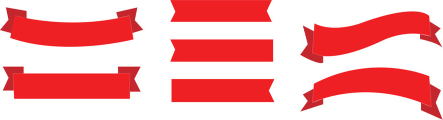 Curved red banner ribbon vector. Ribbon Banners simple flat design