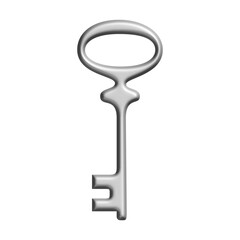 Silver key illustration classic design with a metallic finish isolated on a white background perfect for security and access concepts