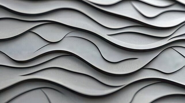 An abstract pattern of overlapping wave-like shapes in shades of gray, creating a textured surface. - Powered by Adobe