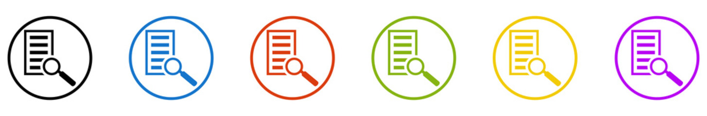 Banner mit 6 farbigen Icons im Kreis: Papiere und Text durchsuchen