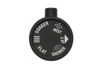 Black plastic spray nozzle dial choosing spray patterns