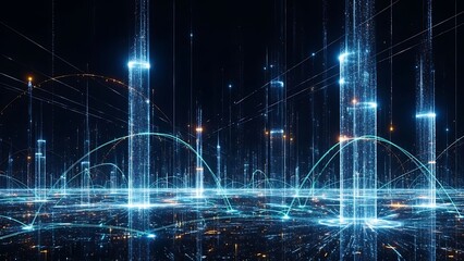 Abstract Digital Network Connection with Glowing Blue Lines and Data Streams Illustrating Future Technology and Connectivity in Cyber Space Representing Big Data and Artificial Intelligence